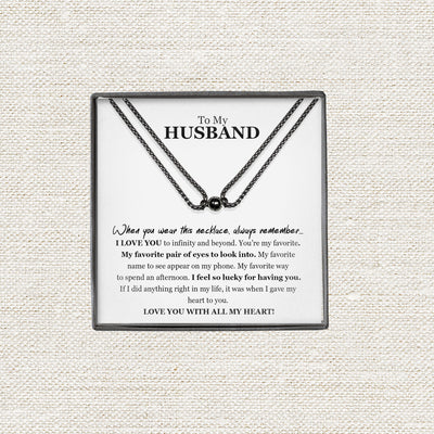 To My Husband Magnetic Promise Couple Necklace Set 2pcs | I'm Lucky To Have You Magnetic Promise Necklace | Anniversary Couple Necklace Gift | Romantic Necklace Gift for Husband