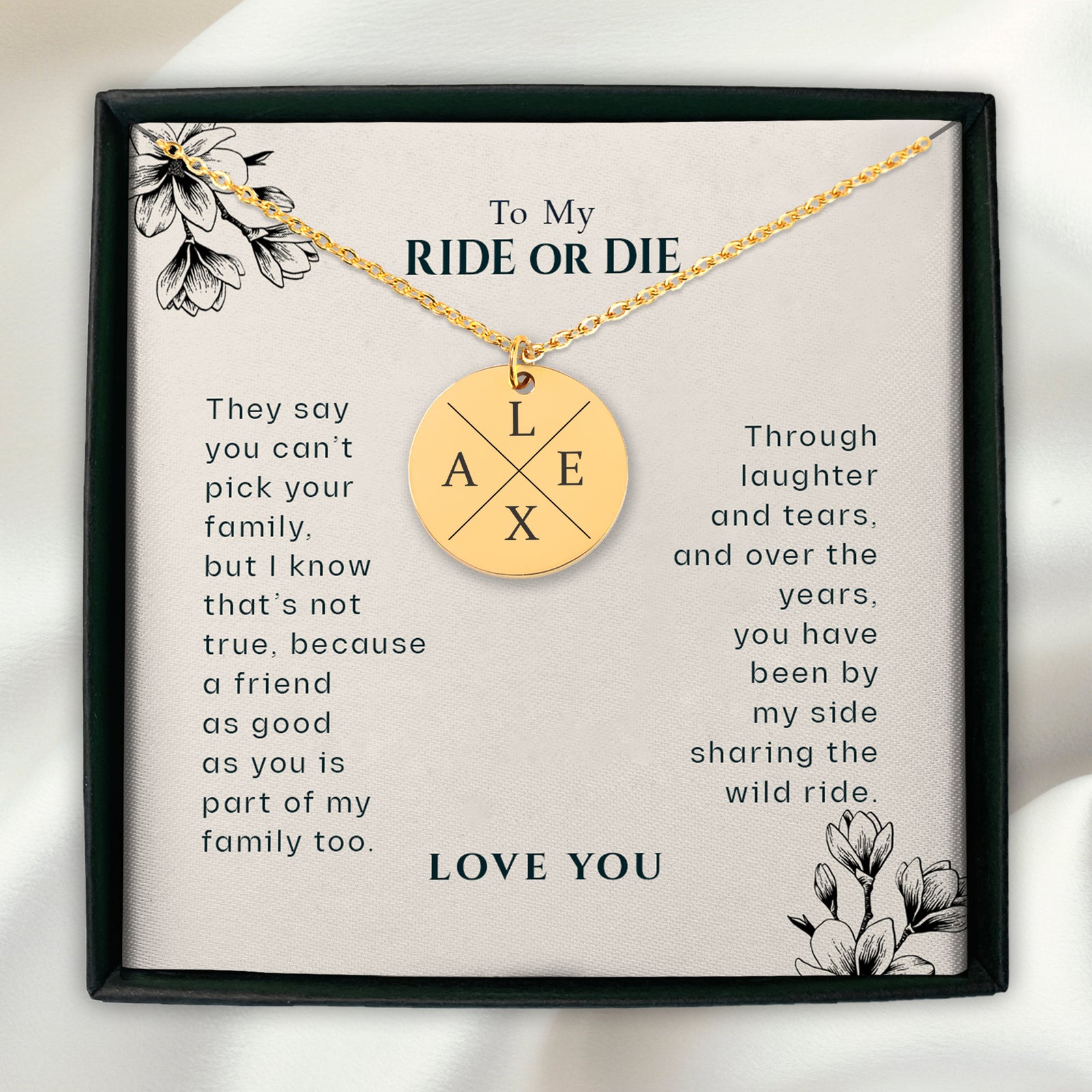 To My Ride Or Die Best Friend Custom Initials Necklace | BFF, Best Friend, Unbiological Sister, Birthday Gifts, Best Friend Gift