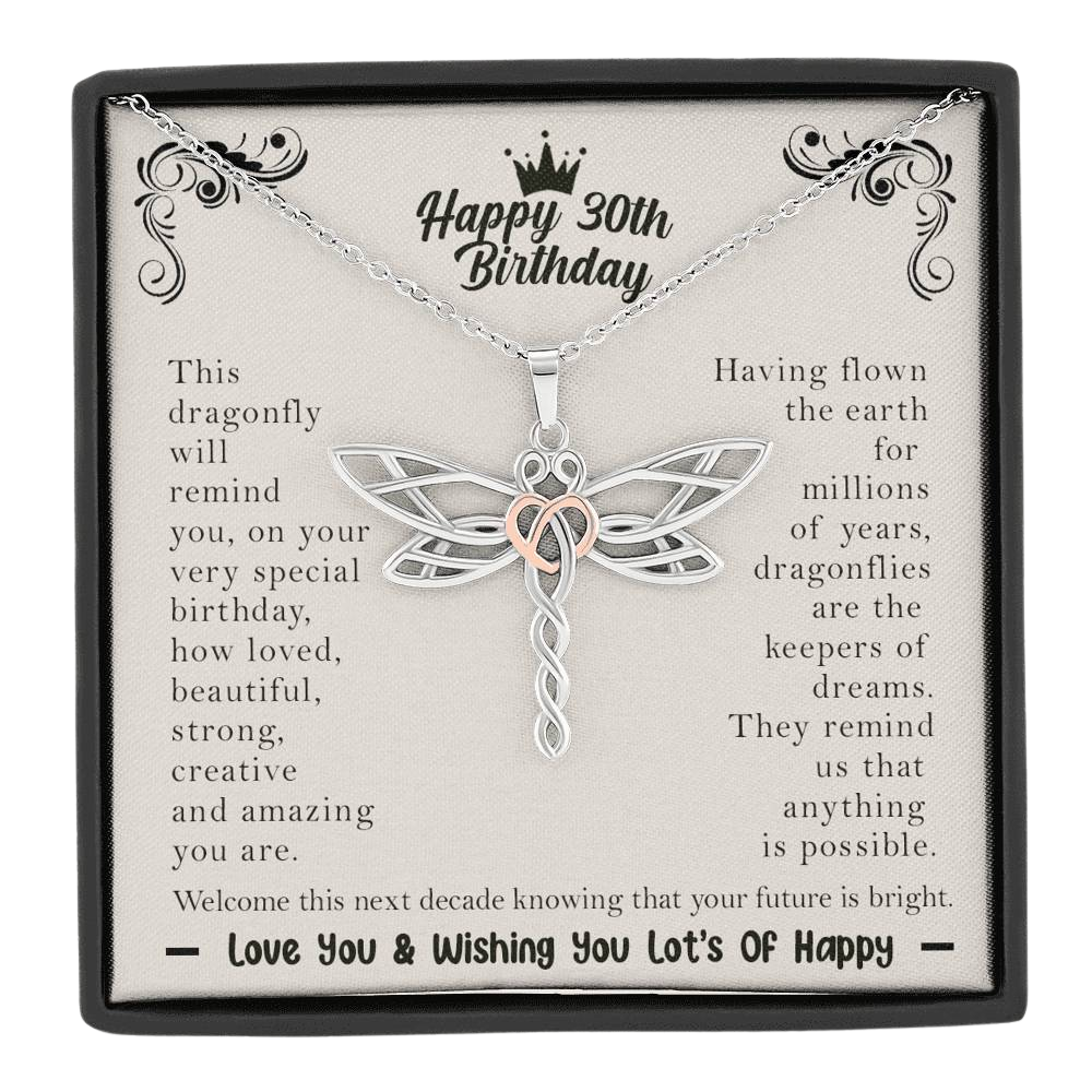 Happy 30th Birthday Dragonfly Necklace - Perfect gift for your best friend, daughter, sister, niece, cousin,  on her 30th birthday