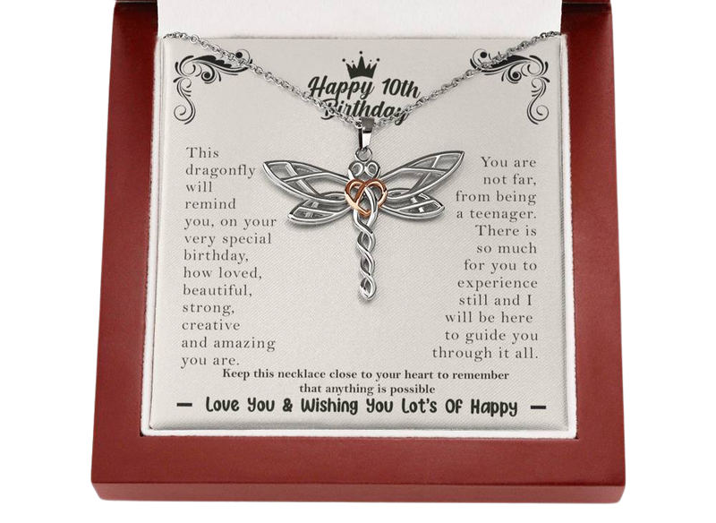 10th birthday dragonfly necklace | Happy 10th Birthday Gift for your daughter, sister, niece, cousin, granddaughter on her 10th birthday
