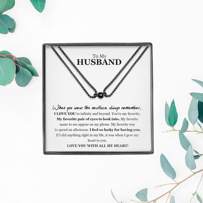 To My Husband Magnetic Promise Couple Necklace Set 2pcs | I'm Lucky To Have You Magnetic Promise Necklace | Anniversary Couple Necklace Gift | Romantic Necklace Gift for Husband