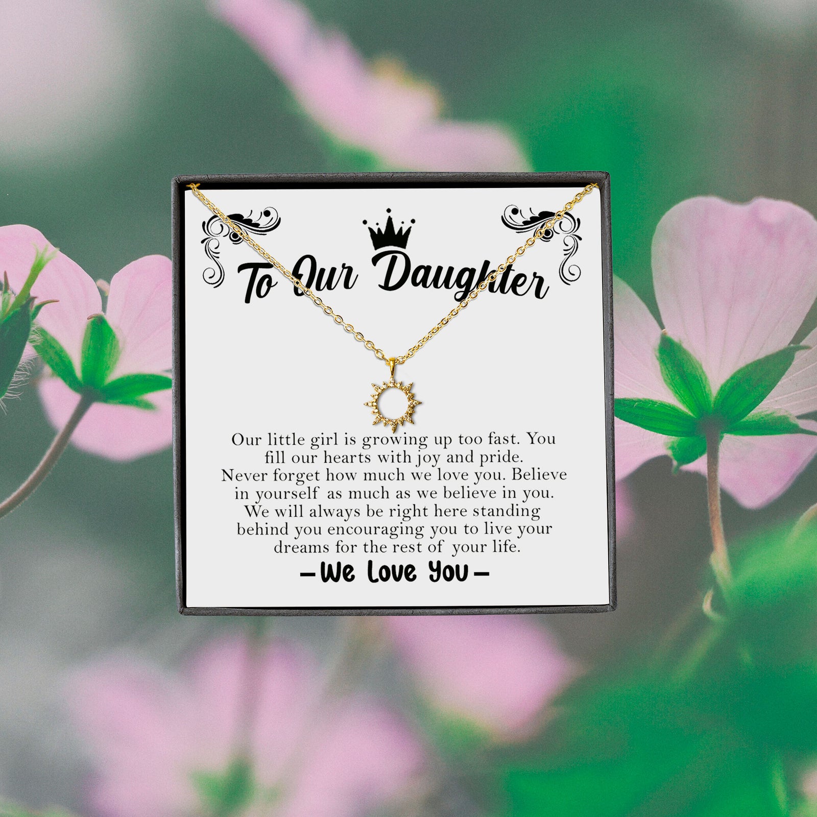 To Our Daughter, Love Mom & Dad Sun Necklace | Christmas Gift For Our Daughter | Daughter Gift from Mom and Dad | Cute Sun Pendant for Her