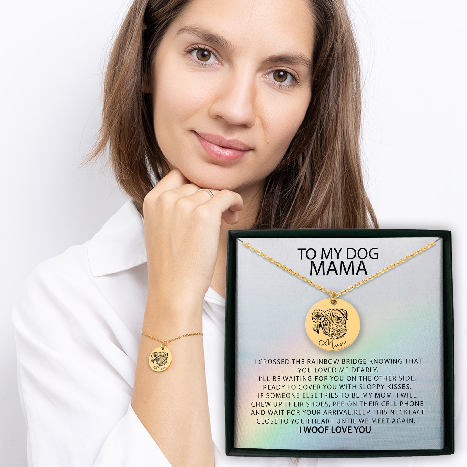 To My Dog Mama Personalized Memorial Pet Portrait Bracelet | Rainbow Bridge Dog Bracelet | Loss of Dog Memorial Gift | Dog Loss Gift | Pet Bracelet