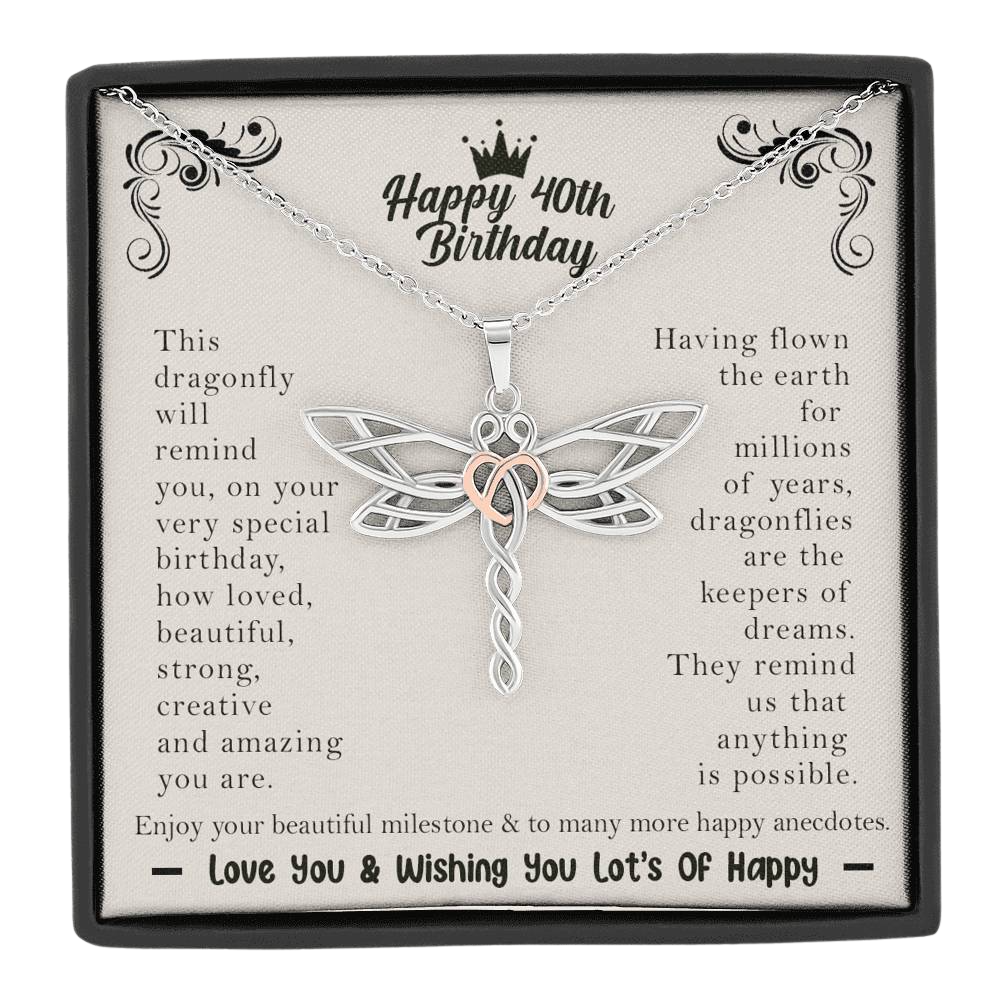 Happy 40th Birthday Dragonfly Necklace - Perfect gift for your best friend, daughter, sister, niece, cousin,  on her 40th birthday