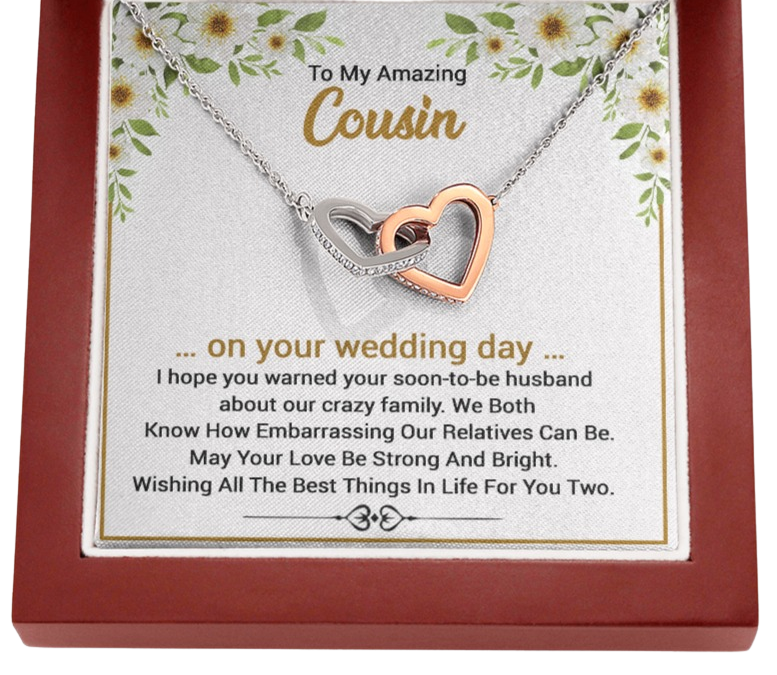 To My Amazing Cousin On Your Wedding Day | Interlocking Hearts Necklace | Bridal Shower Gift for Cousin|
