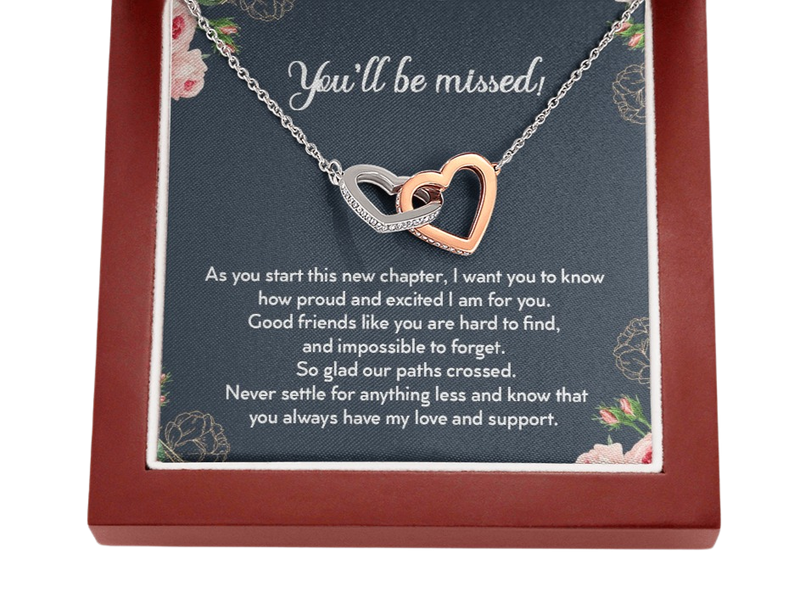 You'll Be Missed You Are Hard to Find And Impossible To Forget Interlocking Hearts Necklace | Farewell Gift for Coworker |  New Job Gift |  Fresh Start Gift for Coworker