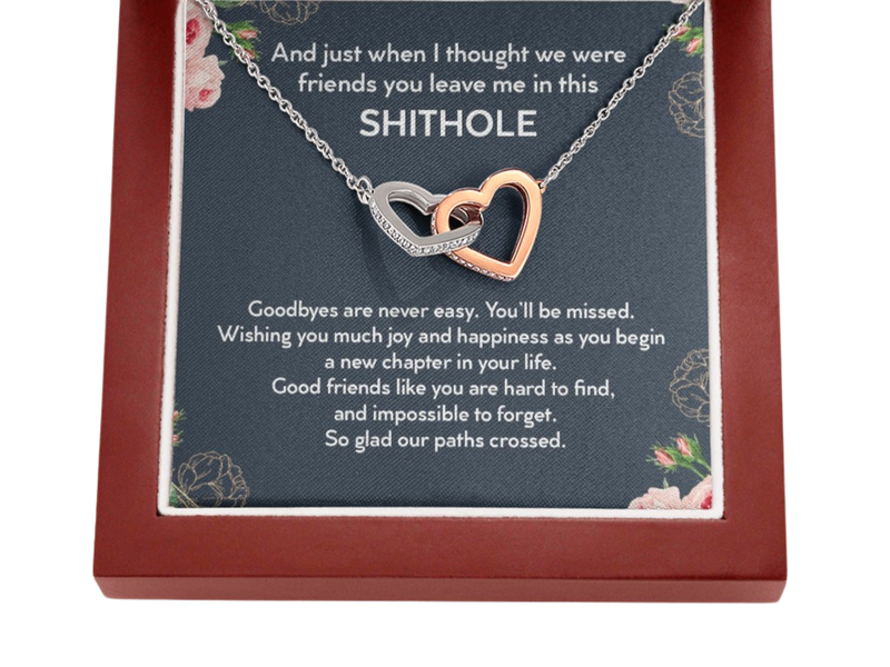 And Just When I Thought We Were Friends You Leave Me In This Shithole Interlocking Hearts Necklace | Farewell Gift for Coworker |  New Job Gift |  Fresh Start Gift for Coworker