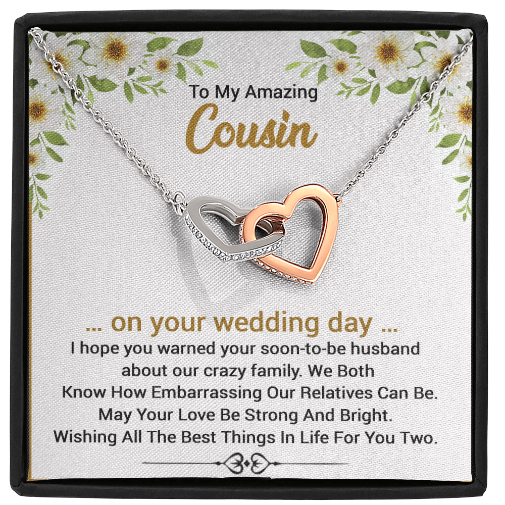 To My Amazing Cousin On Your Wedding Day | Interlocking Hearts Necklace | Bridal Shower Gift for Cousin|