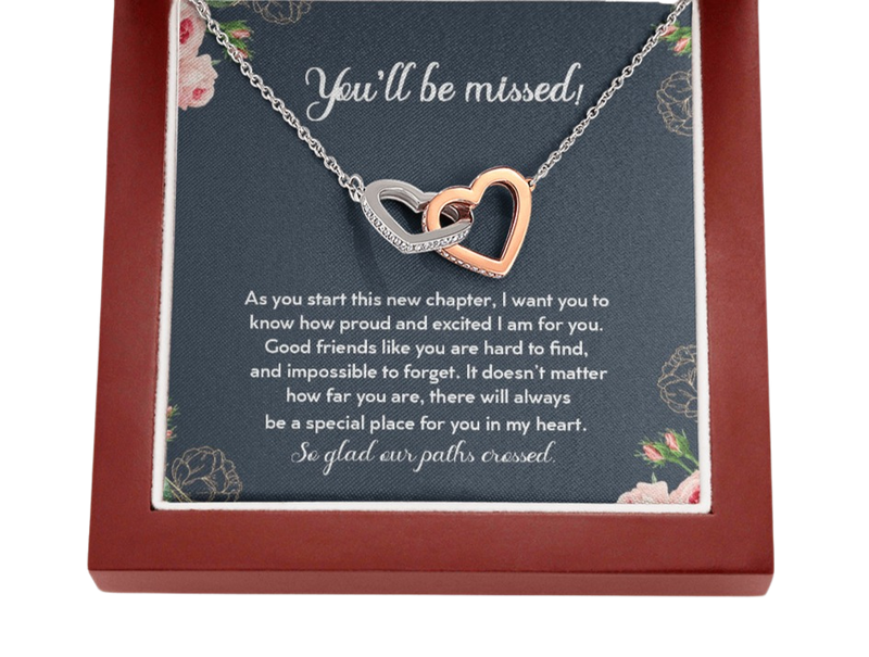 You'll Be Missed So Glad Our Paths Crossed Interlocking Hearts Necklace | Farewell Gift for Coworker |  New Job Gift |  Fresh Start Gift for Coworker