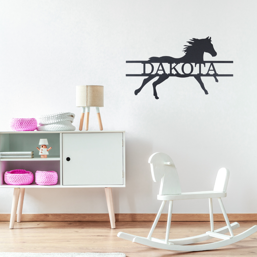 Personalized Sprinting Horse Monogram Metal Wall Art| Ranch Style Running Horse Wall Sign| Equestrian Metal Wall Art| Custom Horse Metal Wall Plaque