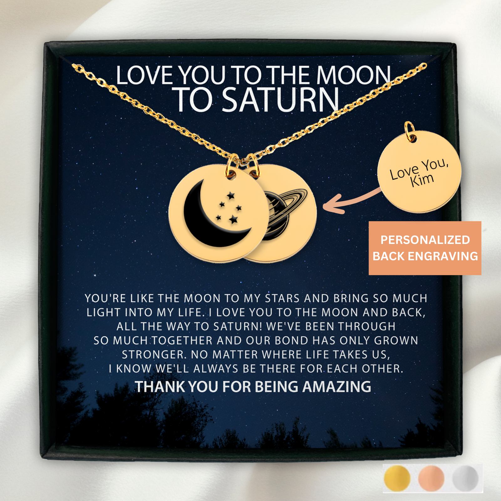 Custom Moon To Saturn Necklace, Gift for Swiftie, Best Friends Necklace, Aunt Niece Gift, Sister Gift, BFF Gift