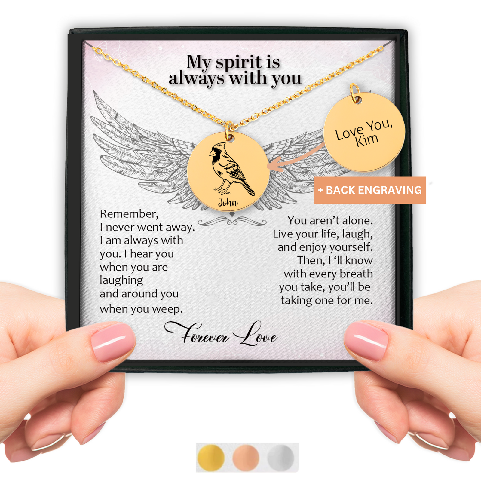 Personalized Cardinal Always Near Necklace, Memorial Gift, Remembrance Gift, Condolence gift, Loss of Loved One gift