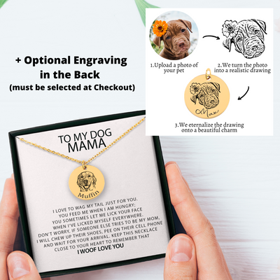 To My Dog Mama Personalized Pet Portrait Necklace | Custom Dog Mom Necklace | Funny Gift for Dog Lovers | Pet Charm Necklace for Dog Mom