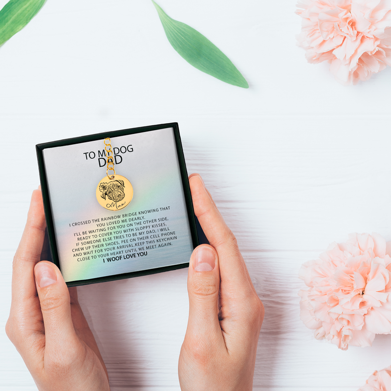 To My Dog Dad Pet Portrait Keychain, Dog Memorial Keychain, Dog Dad Custom Pet Loss Gift, Personalized Pet Keychain