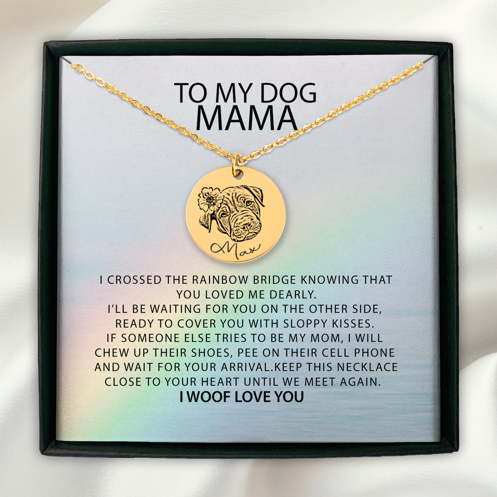 To My Dog Mama Personalized Memorial Pet Portrait Necklace | Rainbow Bridge Dog Necklace | Loss of Dog Memorial Gift | Dog Loss Gift | Pet Memorial Necklace Gift