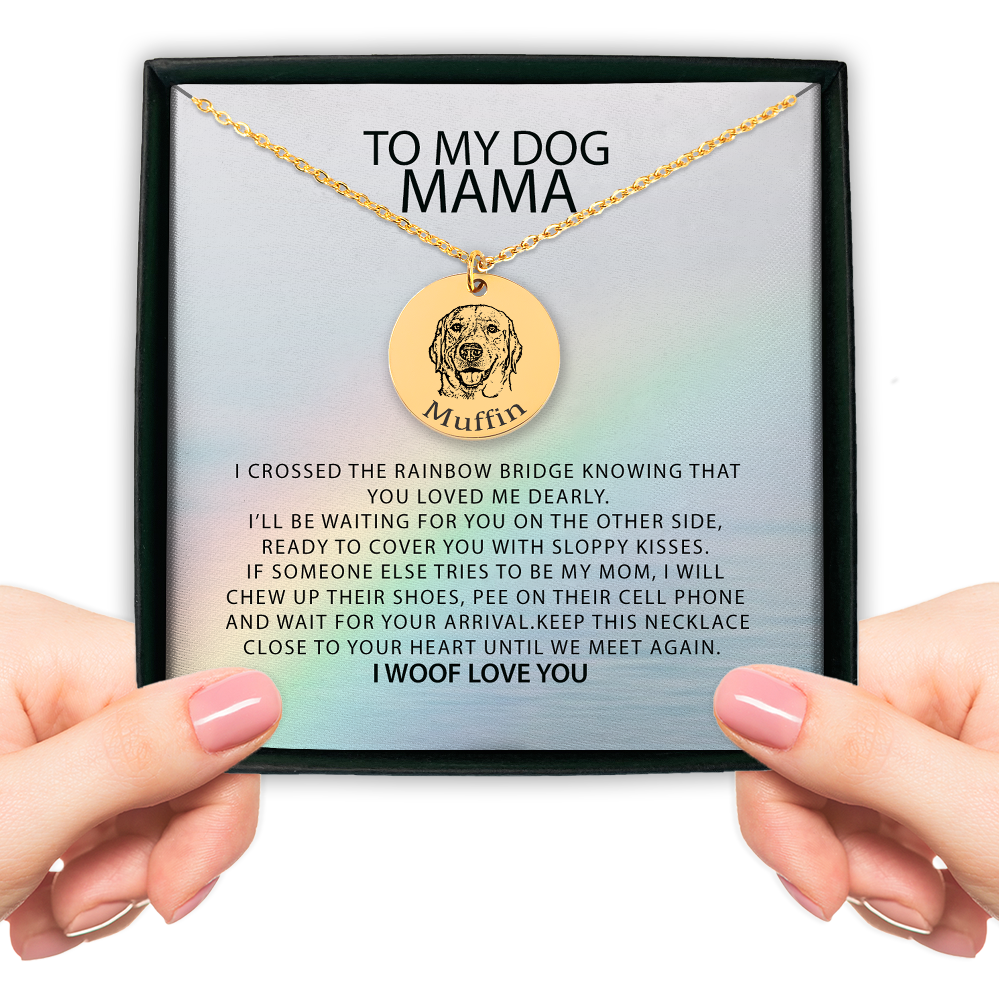 To My Dog Mama Personalized Memorial Pet Portrait Necklace | Rainbow Bridge Dog Necklace | Loss of Dog Memorial Gift | Dog Loss Gift | Pet Memorial Necklace Gift