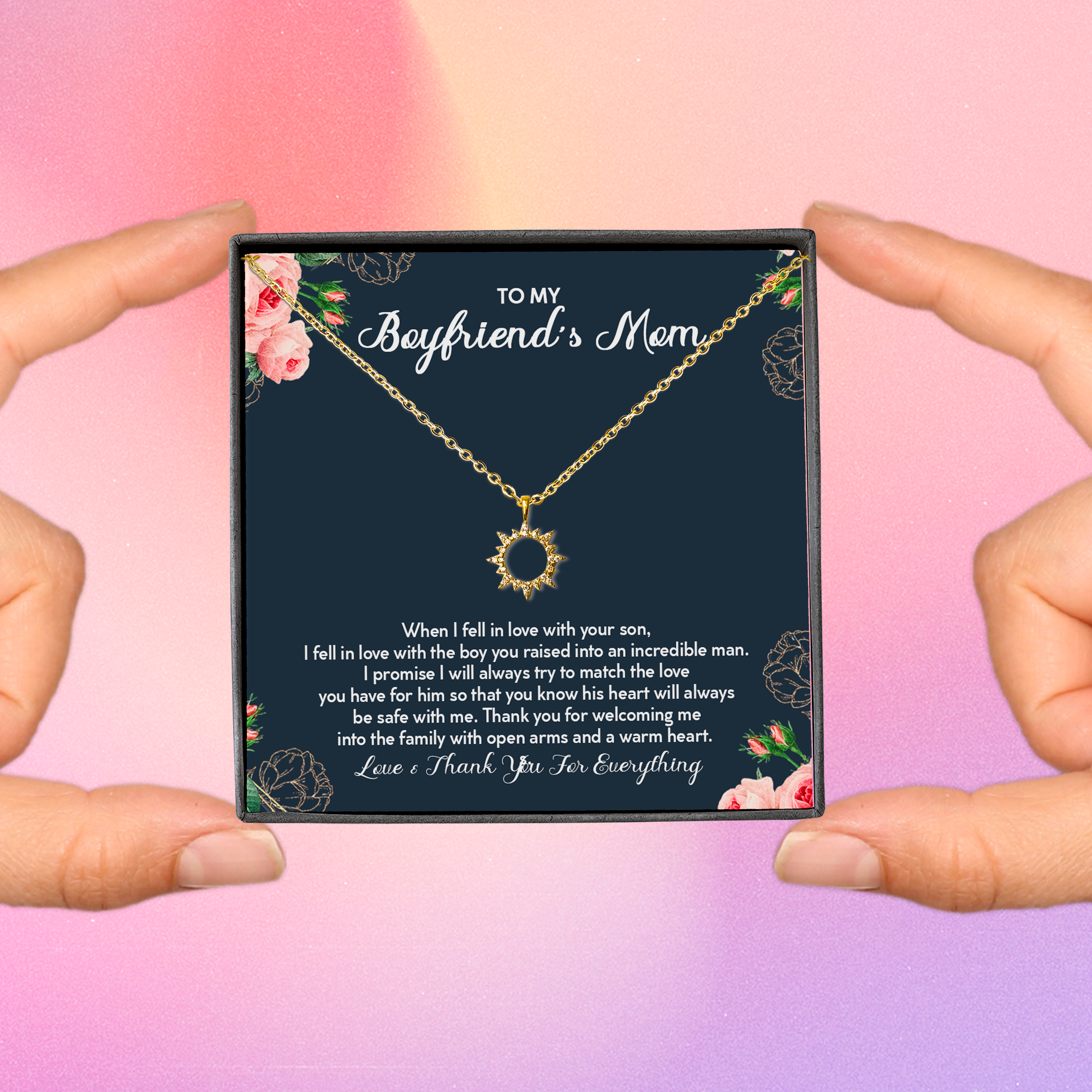 To My Boyfriends Mom Minimalist Sun Pendant | Future Mother In Law Dainty Sun Pendant Necklace | Boyfriend's Mom Appreciation Necklace Gift