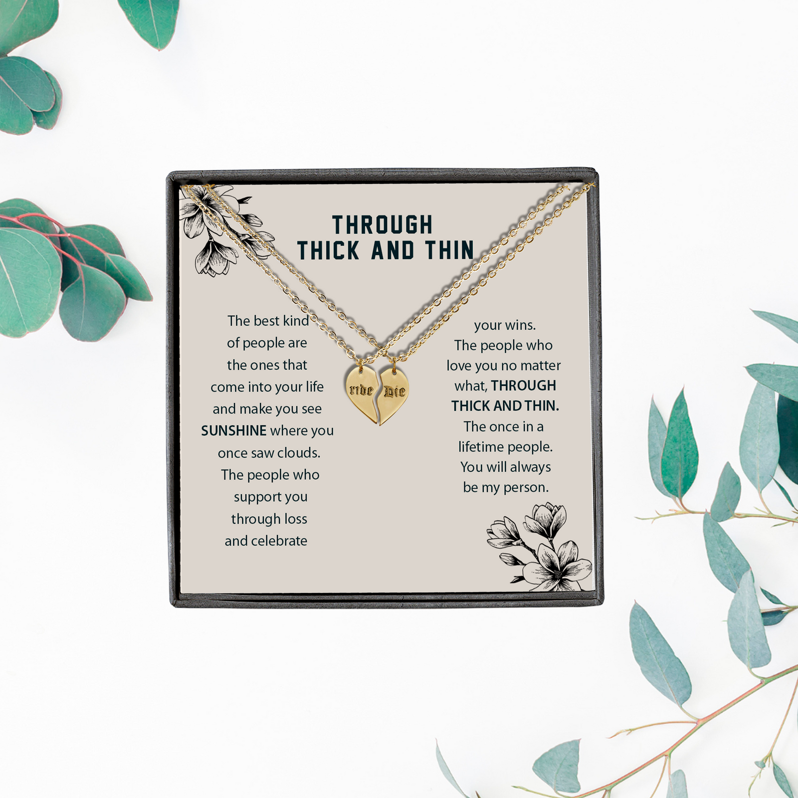 Through Thick And Thin Ride Or Die Split Heart Necklace Set For Two | Best Friend Necklace Gift To Share | Appreciation Gift For Her