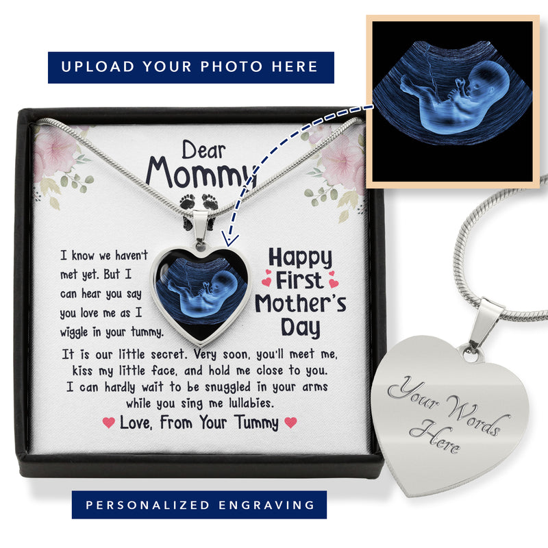 Dear Mommy Personalized Happy Mother's Day From Baby Bump Photo Heart Necklace | First Mother's Day, Pregnant Mother's Day, Expecting Mother Sonogram Necklace