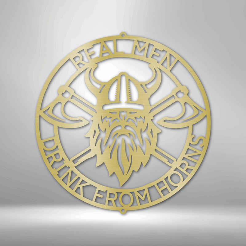 Viking Battle Axe Ring Monogram Metal Wall Art| Real Men Drink From Horns Metal Viking Wall Art| Large Viking Metal Wall Sign