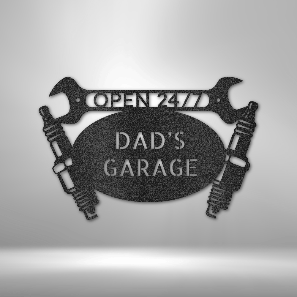 Dad's Garage Metal Wall Art Sign| Father's Day Gift Idea| Dads Garage Open 24/7 Wall Plaque