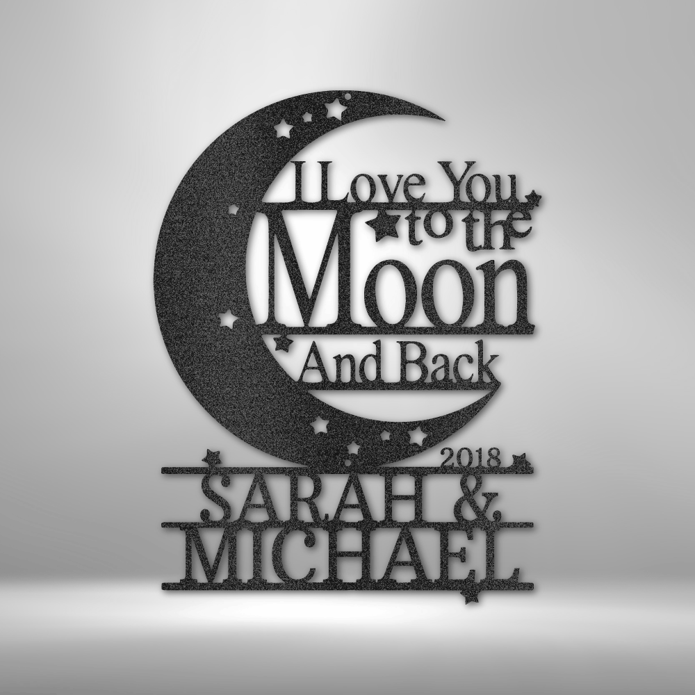 Personalized Moon and Back Monogram Metal Wall Sign| Metal Home Decor| Decor for Childs Room| Couples Metal Wall Sign