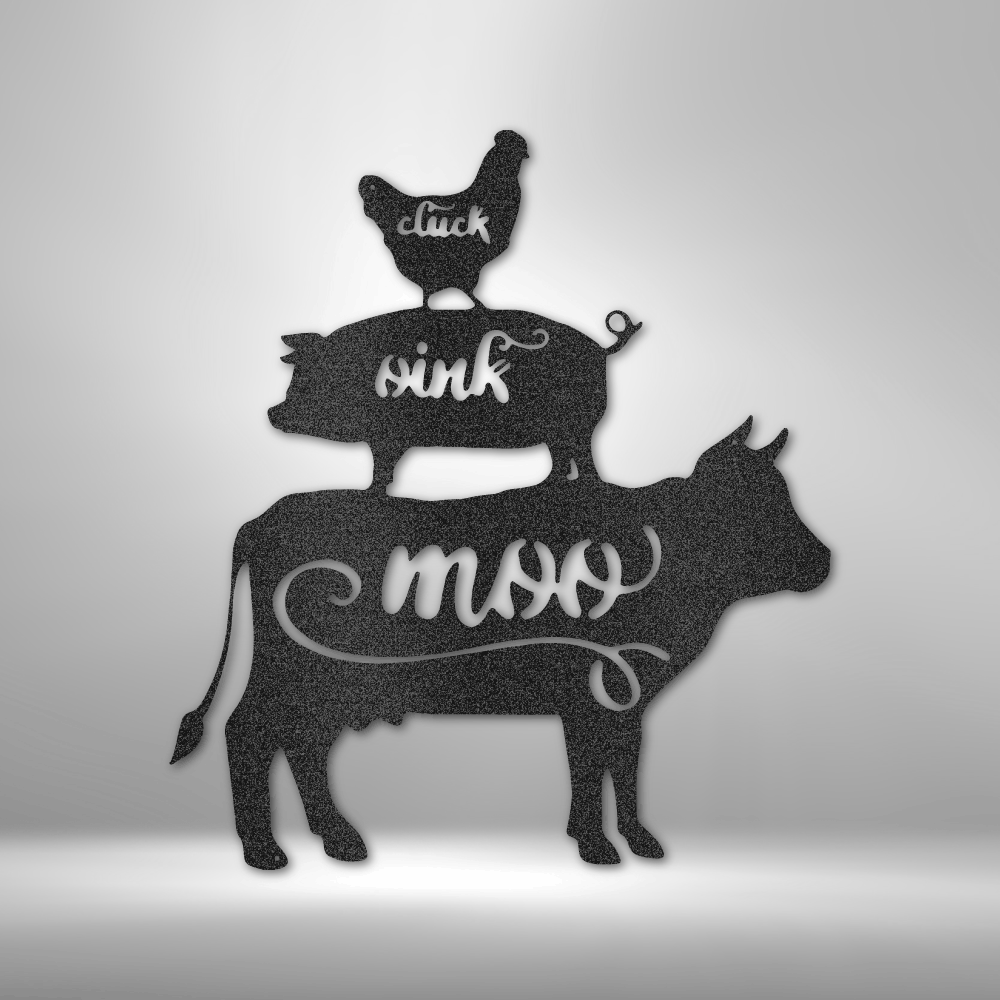 Stacked Farm Animals Metal Wall Sign| Cluck, Oink, Moo Metal Home Decor| Farmhouse Metal Home Decor