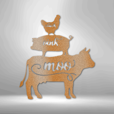 Stacked Farm Animals Metal Wall Sign| Cluck, Oink, Moo Metal Home Decor| Farmhouse Metal Home Decor