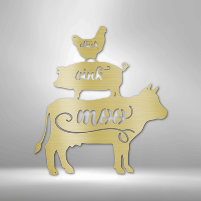 Stacked Farm Animals Metal Wall Sign| Cluck, Oink, Moo Metal Home Decor| Farmhouse Metal Home Decor