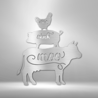 Stacked Farm Animals Metal Wall Sign| Cluck, Oink, Moo Metal Home Decor| Farmhouse Metal Home Decor