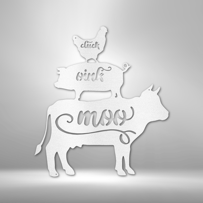Stacked Farm Animals Metal Wall Sign| Cluck, Oink, Moo Metal Home Decor| Farmhouse Metal Home Decor