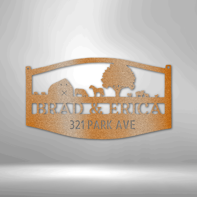 Personalized Farm Scene Monogram Metal Wall Sign| Farmhouse Decor| Housewarming gift idea| Couples gift idea| Gift for Farmer