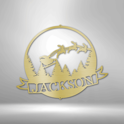Personalized Santa's Journey Monogram Metal Wall Sign| Large Laser Cut Metal Wall Sign| Christmas Theme Metal Wall Art
