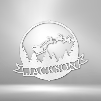 Personalized Santa's Journey Monogram Metal Wall Sign| Large Laser Cut Metal Wall Sign| Christmas Theme Metal Wall Art