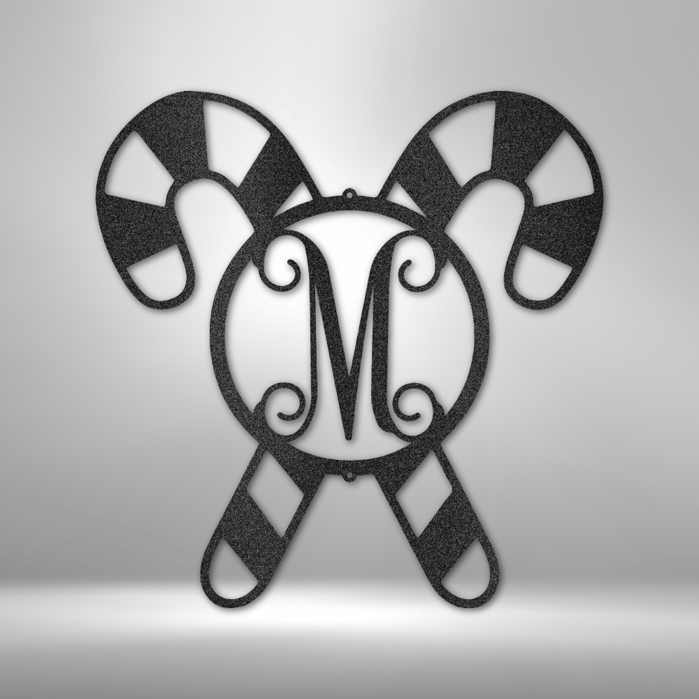 Personalized Candy Cane Initial Monogram Metal Wall Sign| Laser Cut Steel Wall Sign| Christmas Themed Monogram Wall Art