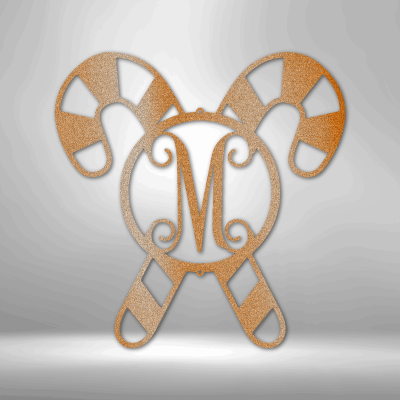 Personalized Candy Cane Initial Monogram Metal Wall Sign| Laser Cut Steel Wall Sign| Christmas Themed Monogram Wall Art