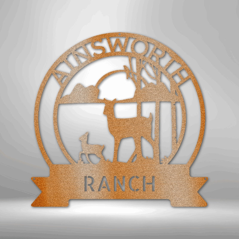 Personalized Ranch Sun Set Monogram Wall Art| Outdoorsman Metal Sign| Deer Hunter Gift Idea | Cabin or Lake house Decor