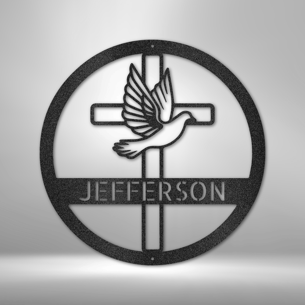 Personalized Dove and Cross Monogram Metal Wall Sign| Bible Themed Metal Home Decor| Metal Cross Home Decor| | Christian Home Decor