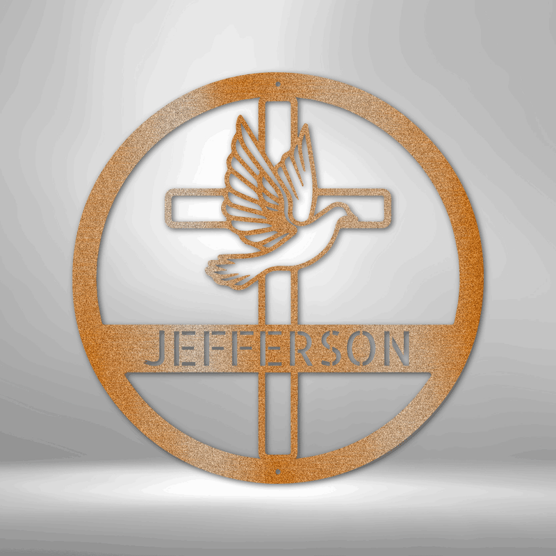 Personalized Dove and Cross Monogram Metal Wall Sign| Bible Themed Metal Home Decor| Metal Cross Home Decor| | Christian Home Decor