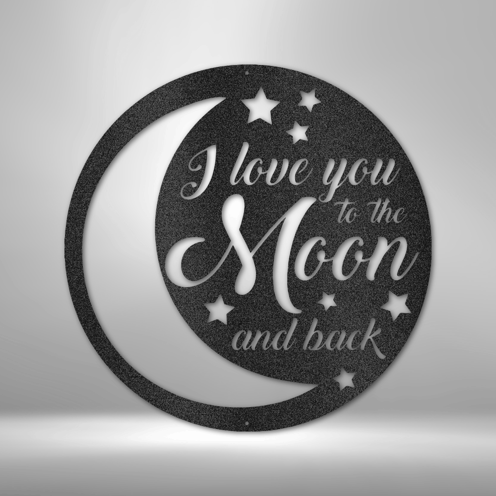 To the Moon and Back Metal Wall Art| Astrology Themed Metal Wall Sign| I love you to the moon and back wall art| Large Brushed Steel Metal Sign