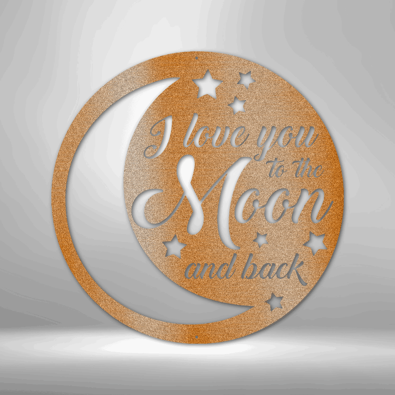 To the Moon and Back Metal Wall Art| Astrology Themed Metal Wall Sign| I love you to the moon and back wall art| Large Brushed Steel Metal Sign