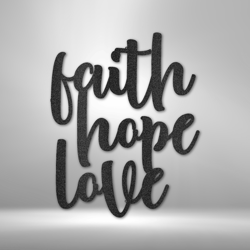 Faith Hope Love Script Metal Wall Art | Motivational Metal Home Decor| Farmhouse Style Metal Words| Rustic Wall Decor