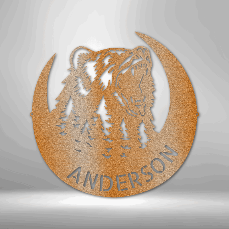 Personalized Roaring Bear Monogram Metal Wal Sign | Outdoorsman Metal Wall Sign| Custom Bear Hunter Wall Sign