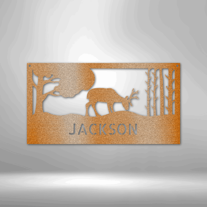 Personalized Grazing Deer Monogram Metal Wall Sign| Outdoorsy Metal Wall Sign| Lone Deer Metal Wall Sign