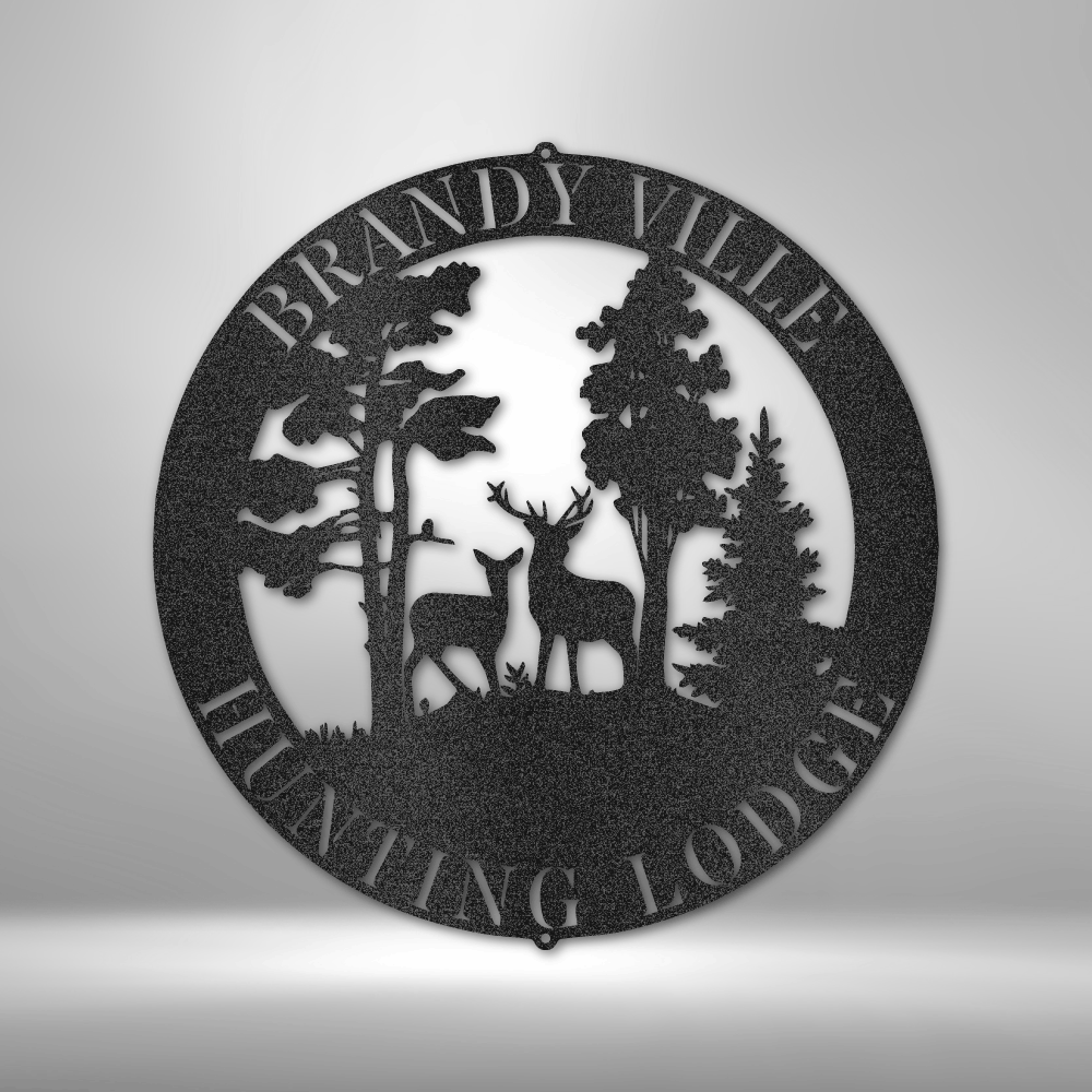 Personalized Deer Scene Metal Wall Sign | Cabin Family Name Metal Wall Sign| Deer Family Metal Lodge Sign