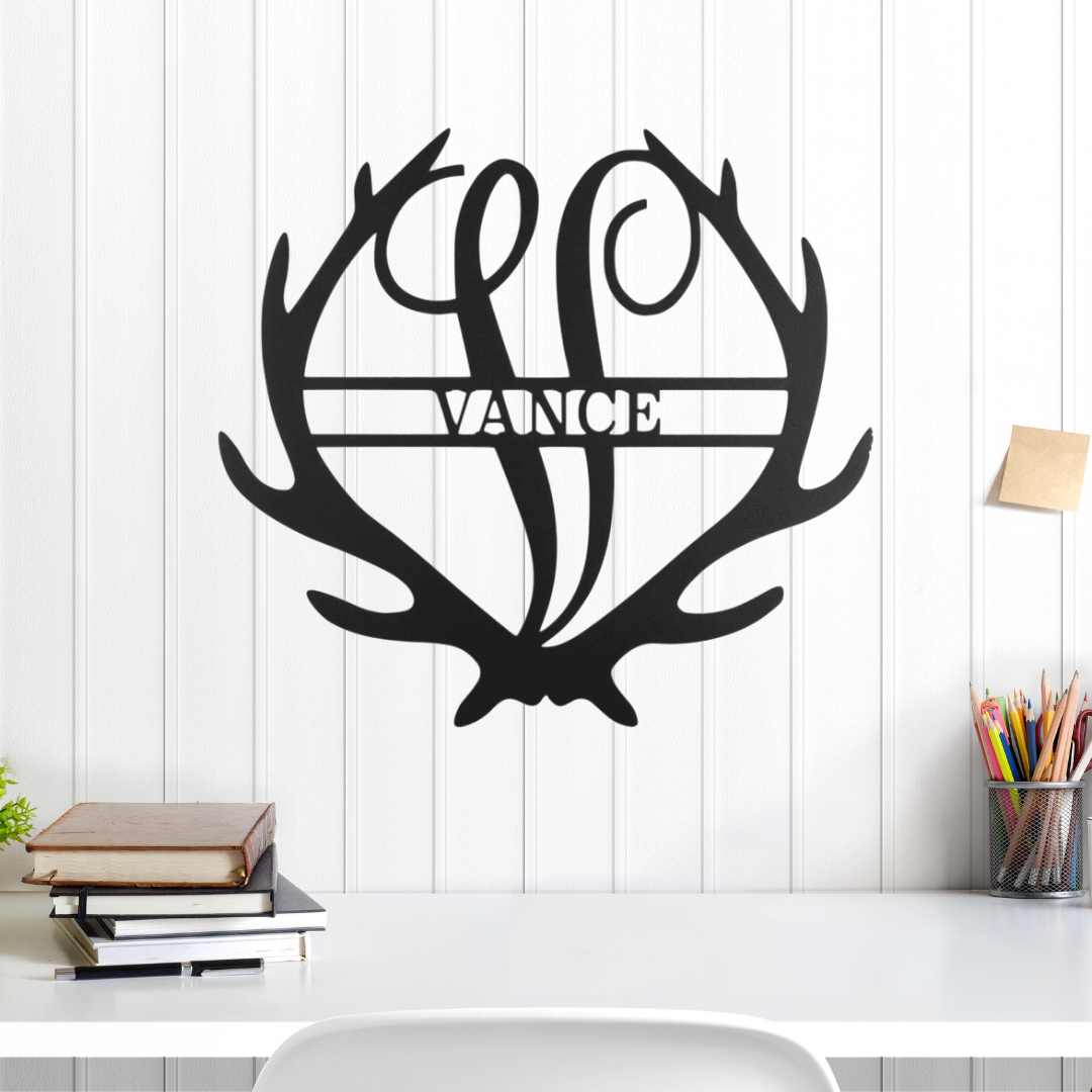 Personalized Antler Monogram Metal Wall Sign | Nursery Wall Art| Custom Hunting Wall Art