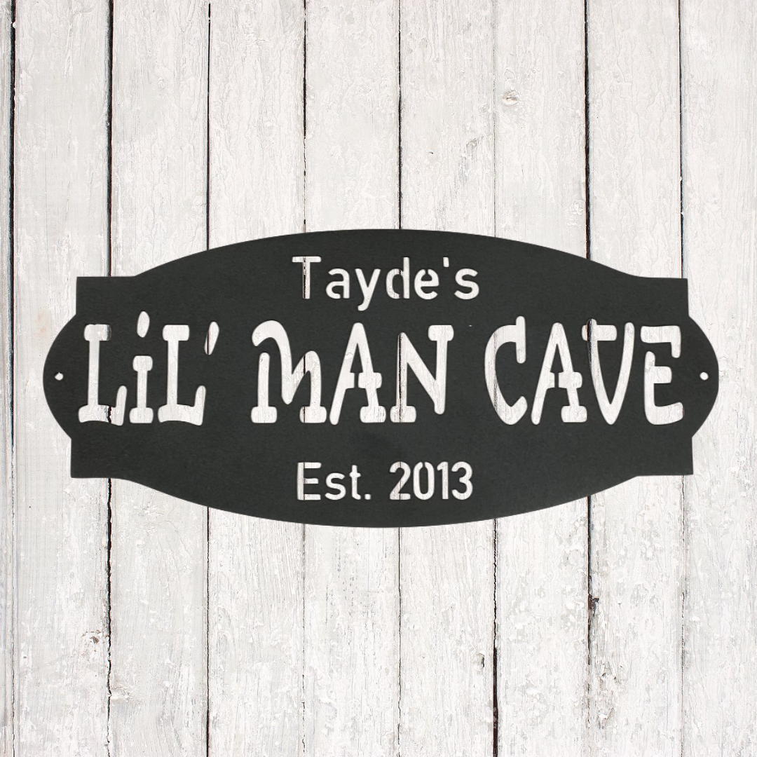 Personalized Lil Man Cave Metal Wall Sign | Nursery Gift Idea for him| Gift Idea for Him| Young Boy's Room Wall Art| Game Room Metal Wall Sign