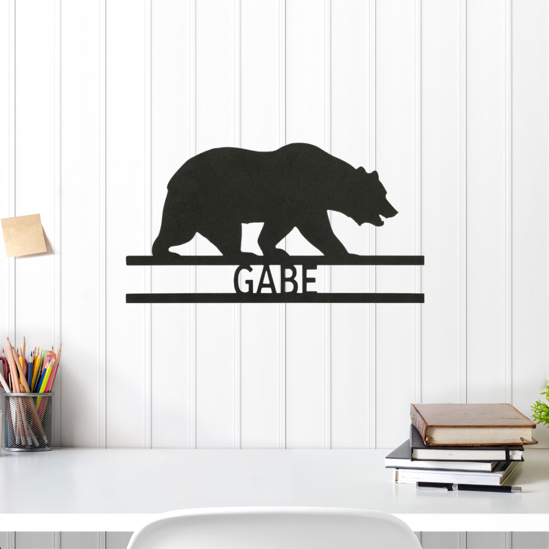 Personalized Bear Monogram Metal Wall Art| California Bear Metal Wall Sign| Custom Name Bear Metal Wall Plaque