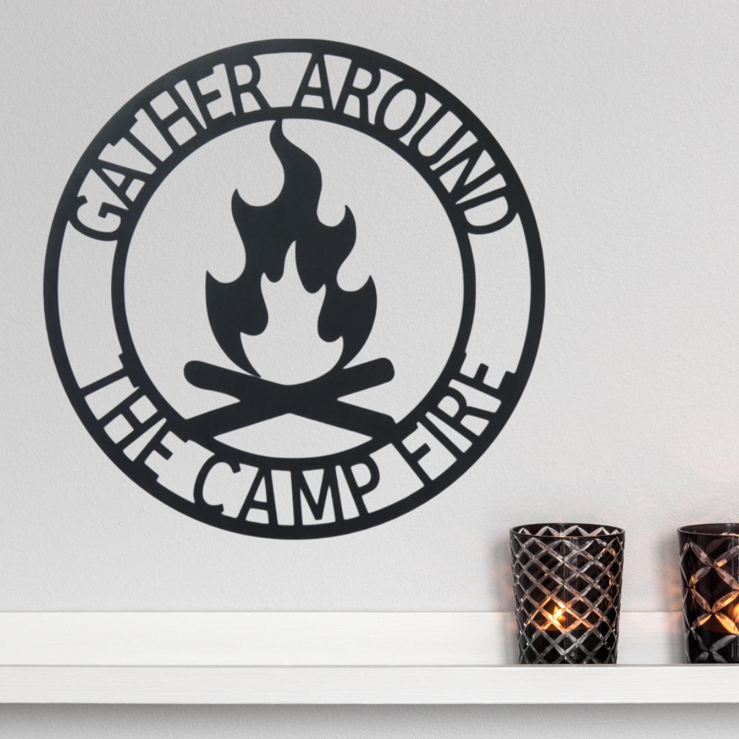 Personalized Campfire Monogram Metal Wall Sign| Cabin Metal Home Decor| Outdoor Camping Decor