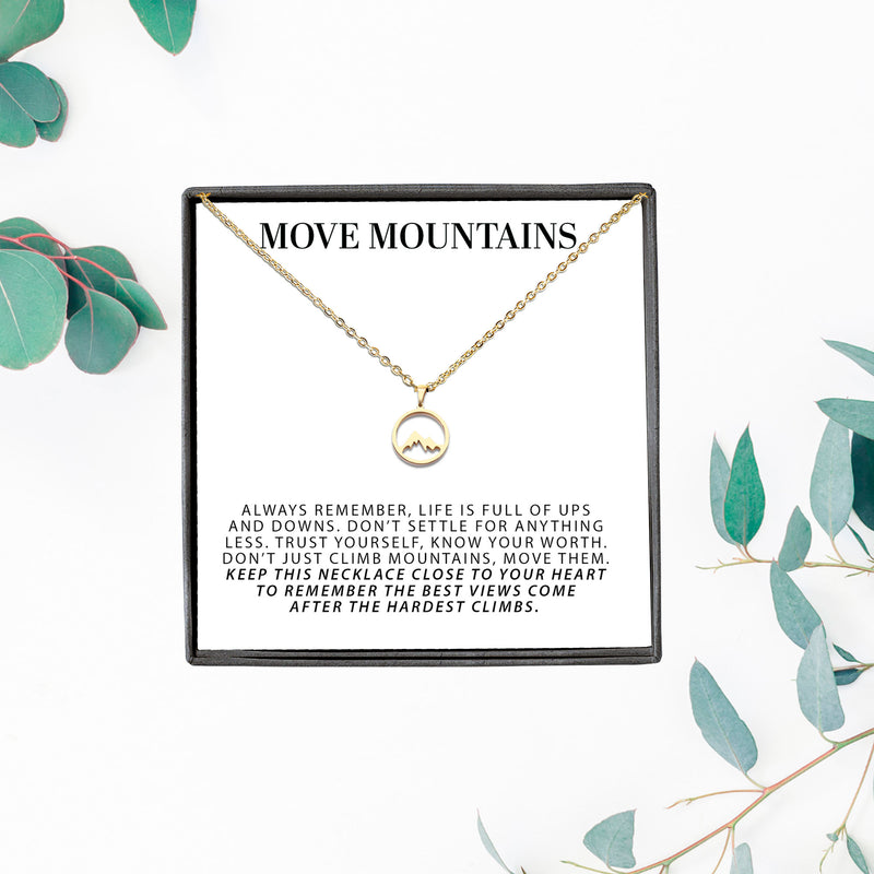 Move Mountains Necklace | Motivational Gift for Best Friend | Adventure Minimalist Mountain Pendant | Encouragement Jewelry for Women